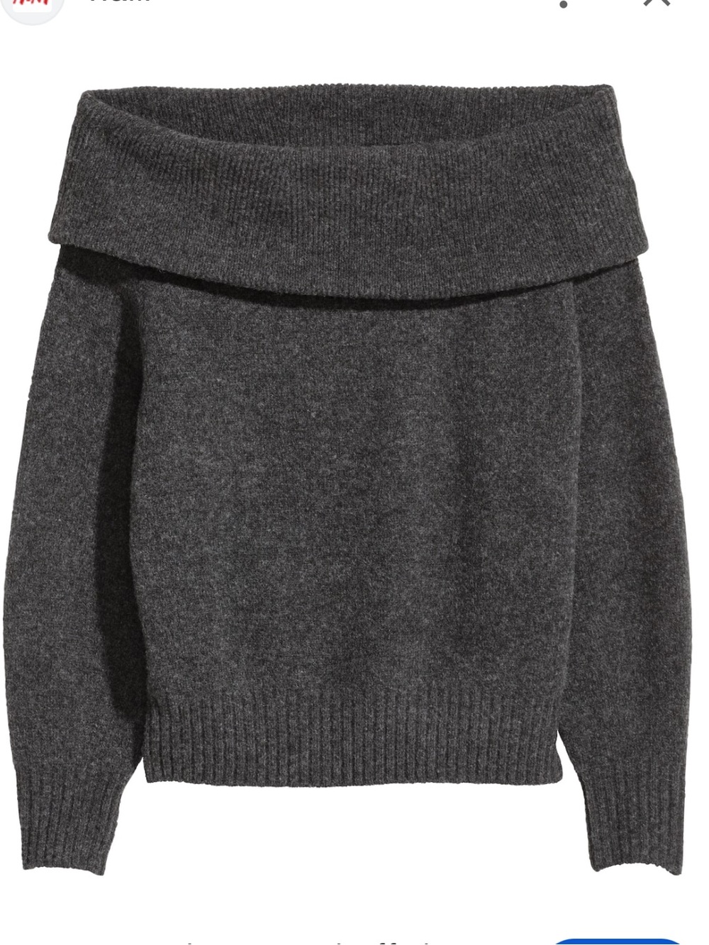H&M Off The Shoulder Oversized Sweater Dark Grey